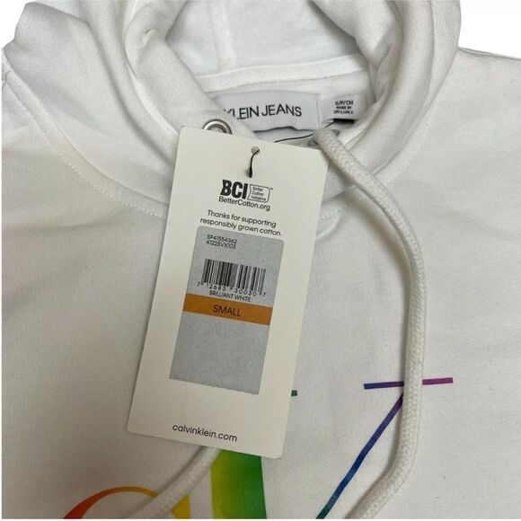 Calvin Klein Hoodie Mens L White RARE Pullover Colorful Bright Rainbow Spring NE - Picture 8 of 16